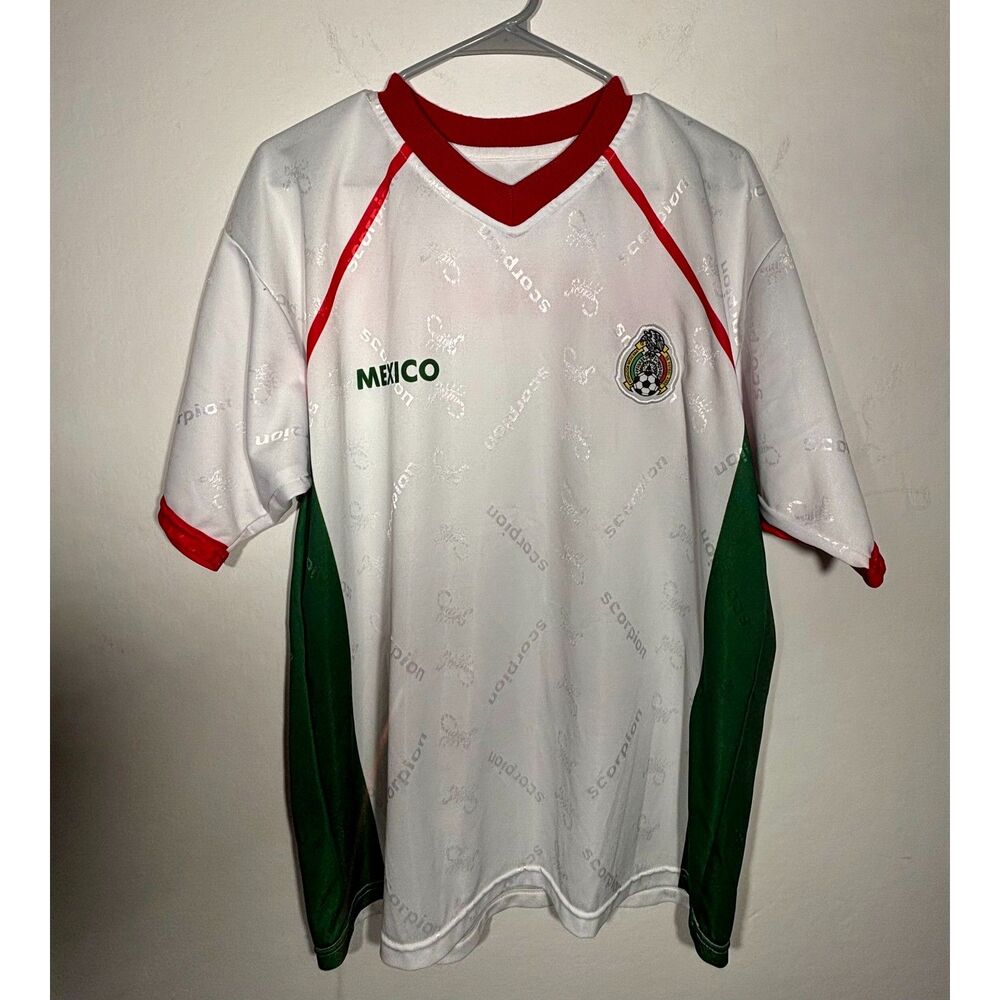 Mexico Scorpion Soccer Jersey White Red Green Football Shirt Retro Style Large